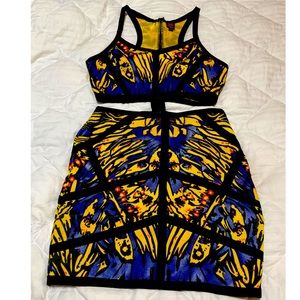 2B Bebe Two Peice Exotic Attached Spandex Skirt Set Sz L